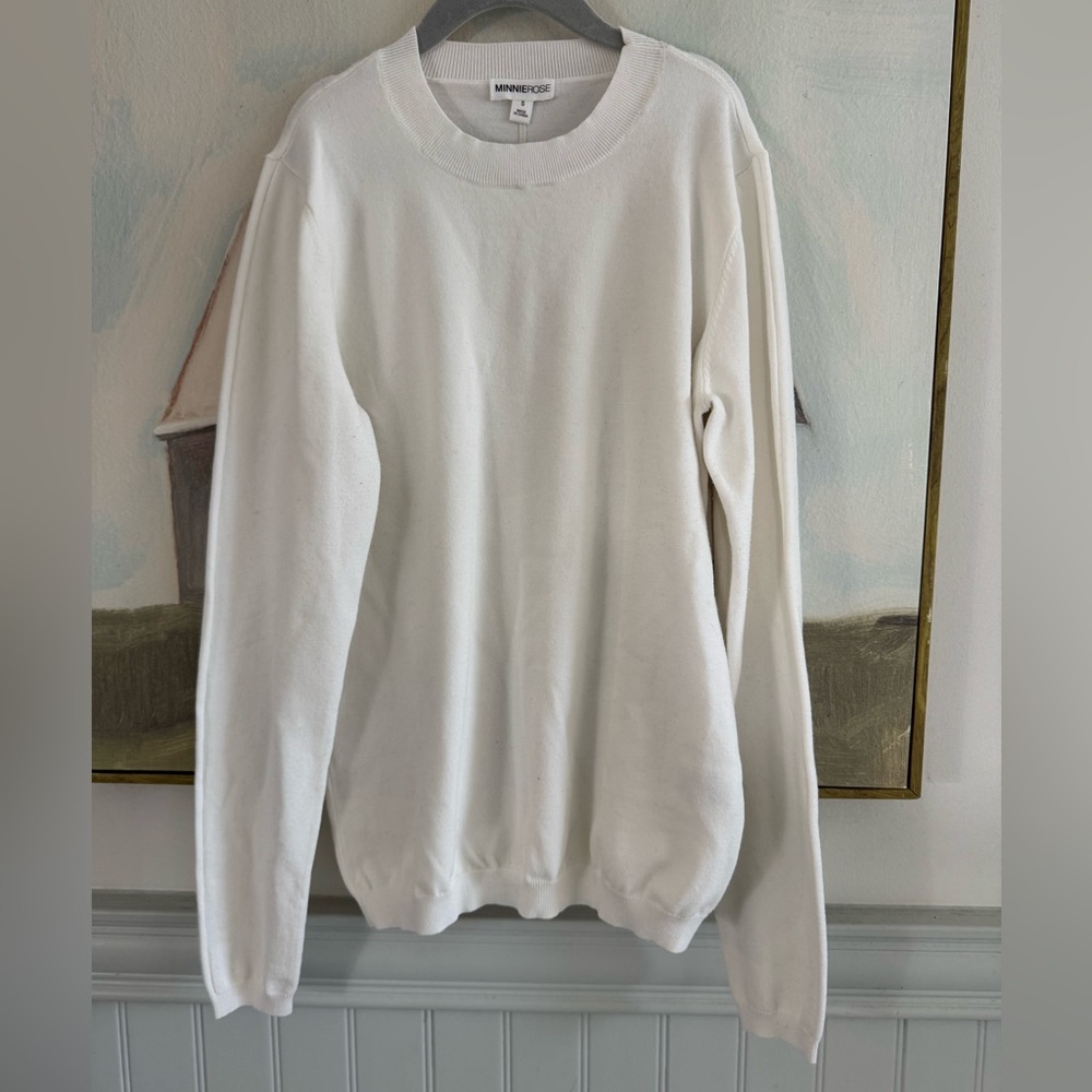 MINNIE ROSE Viscose Blend Sweater White Crewneck Cozy Size Small